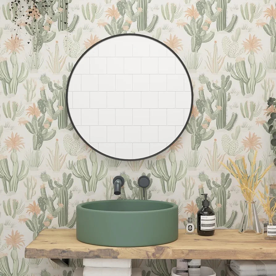 Cactus Wallpaper Peel and Stick, Beige Green Succulent Contact Paper, 17.5" x 118" Floral Boho Botanical Wall Paper Self Adhesive Removable Waterproof for Bedroom Cabinet Drawer Table Decor