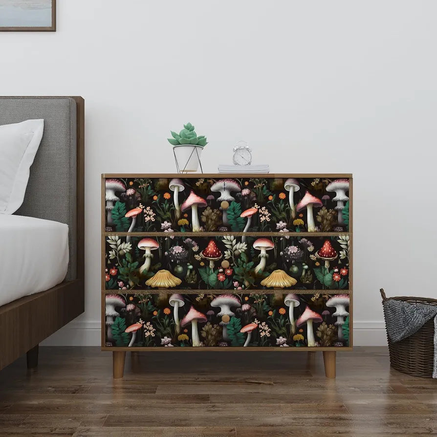 Mushroom Wallpaper Peel and Stick Boho Wallpaper 17.5in x 9.8ft Floral Contact Paper Vinyl Self Adhesive Waterproof Dark Floral Wall Paper for Bathroom Stairs Entryway Cabinet Kitchen