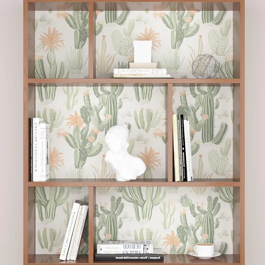 Cactus Wallpaper Peel and Stick, Beige Green Succulent Contact Paper, 17.5" x 118" Floral Boho Botanical Wall Paper Self Adhesive Removable Waterproof for Bedroom Cabinet Drawer Table Decor