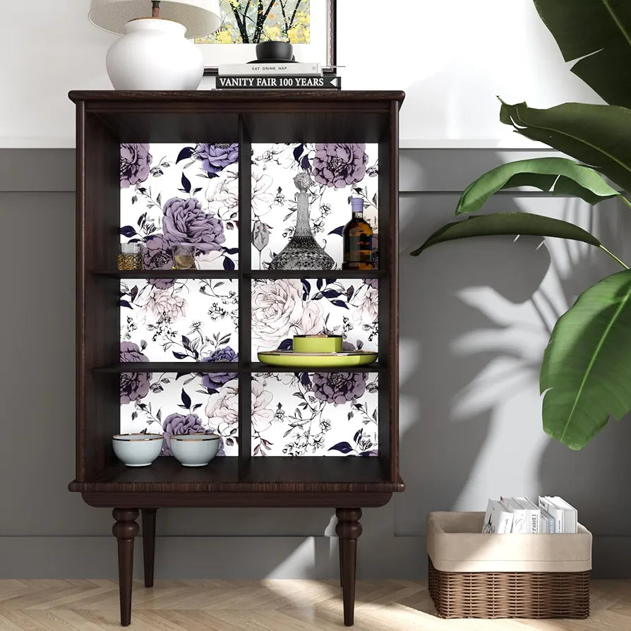 Floral Wallpaper Peel and Stick, Flower Contact Paper Botanical Wall Murals Self Adhesive Removable Waterproof for Bedroom Bathroom Shelves Cabinet Table Decor 17.5" x 118"