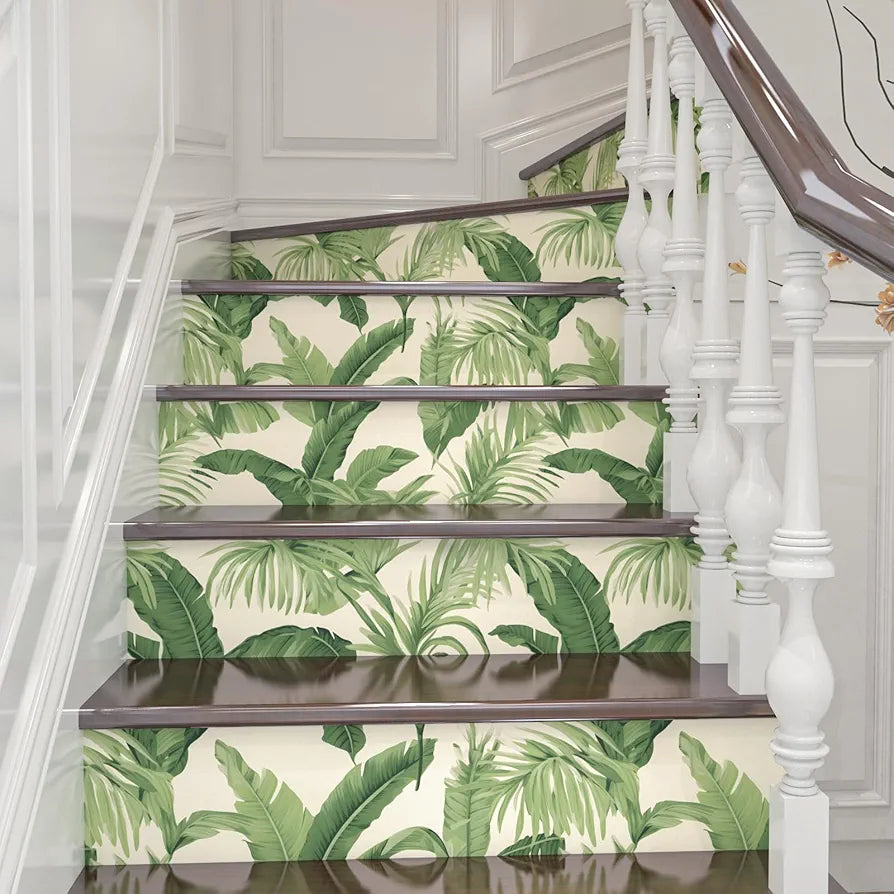 Leaf Wallpaper Peel and Stick, Beige Green Botanical Contact Paper, Tropical Palm Leaves Wall Paper Self Adhesive Waterproof Removable for Room Shelves Cabinet Drawer Table 17.5" x 118"