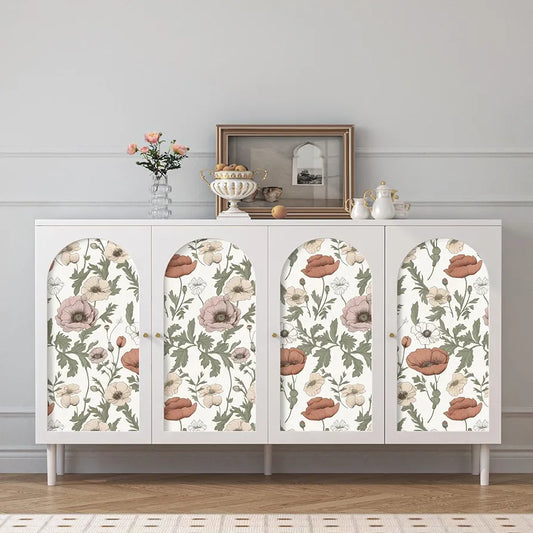 Beige Floral Wallpaper Peel and Stick, Muted Pink Red Flowers Contact Paper, Vintage Botanical Wall Paper Self Adhesive Waterproof Removable for Room Shelves Cabinet Drawer Table Decor 17.5" x 118"