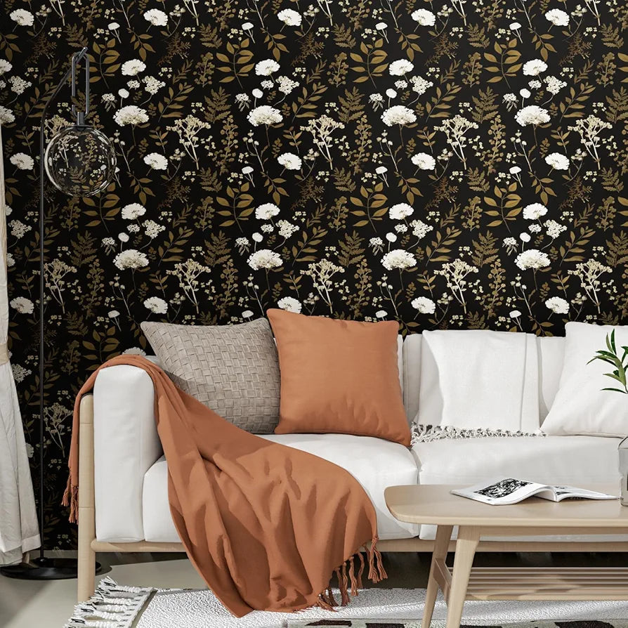 Dark Floral Wallpaper Peel and Stick Boho Wallpaper 17.5in x 118in Vintage Leaf Contact Paper Vinyl Waterproof Self Adhesive Leaf Botanical Wall Paper for Bedroom Walls Kitchen Cabinet