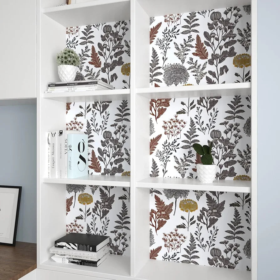 Botanical Wallpaper Peel and Stick, Vintage Floral Contact Paper 17.5" x 118", Jungle Wall Paper Mural Removable Self Adhesive Waterproof for Room Shelves Cabinet Drawer Table