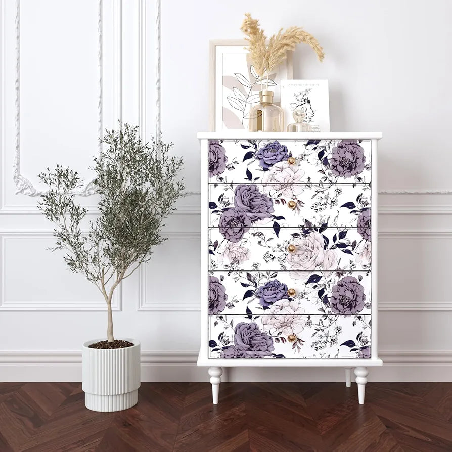 Floral Wallpaper Peel and Stick, Flower Contact Paper Botanical Wall Murals Self Adhesive Removable Waterproof for Bedroom Bathroom Shelves Cabinet Table Decor 17.5" x 118"