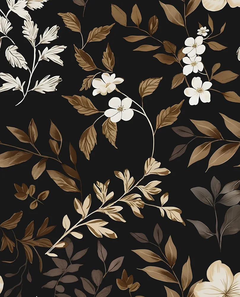 Laatse Black & Gold Floral Peel And Stick Wallpaper – 17.5x118in, Vintage Leaf Self-Adhesive Vinyl For Furniture & Walls