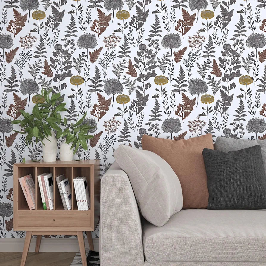 Botanical Wallpaper Peel and Stick, Vintage Floral Contact Paper 17.5" x 118", Jungle Wall Paper Mural Removable Self Adhesive Waterproof for Room Shelves Cabinet Drawer Table