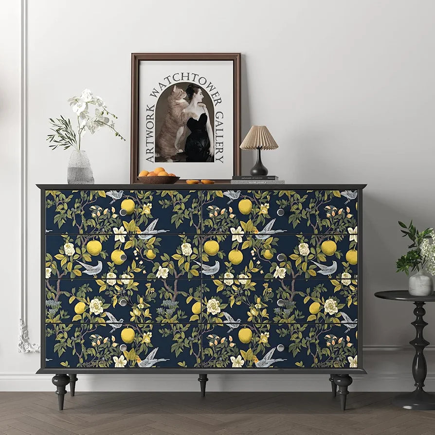 Birds Wallpaper Peel and Stick, Floral Contact Paper, Trees Friuts Flowers Wall Mural Removable Self Adhesive Waterproof for Room Shelves Cabinet Drawer Table 17.5" x 118"