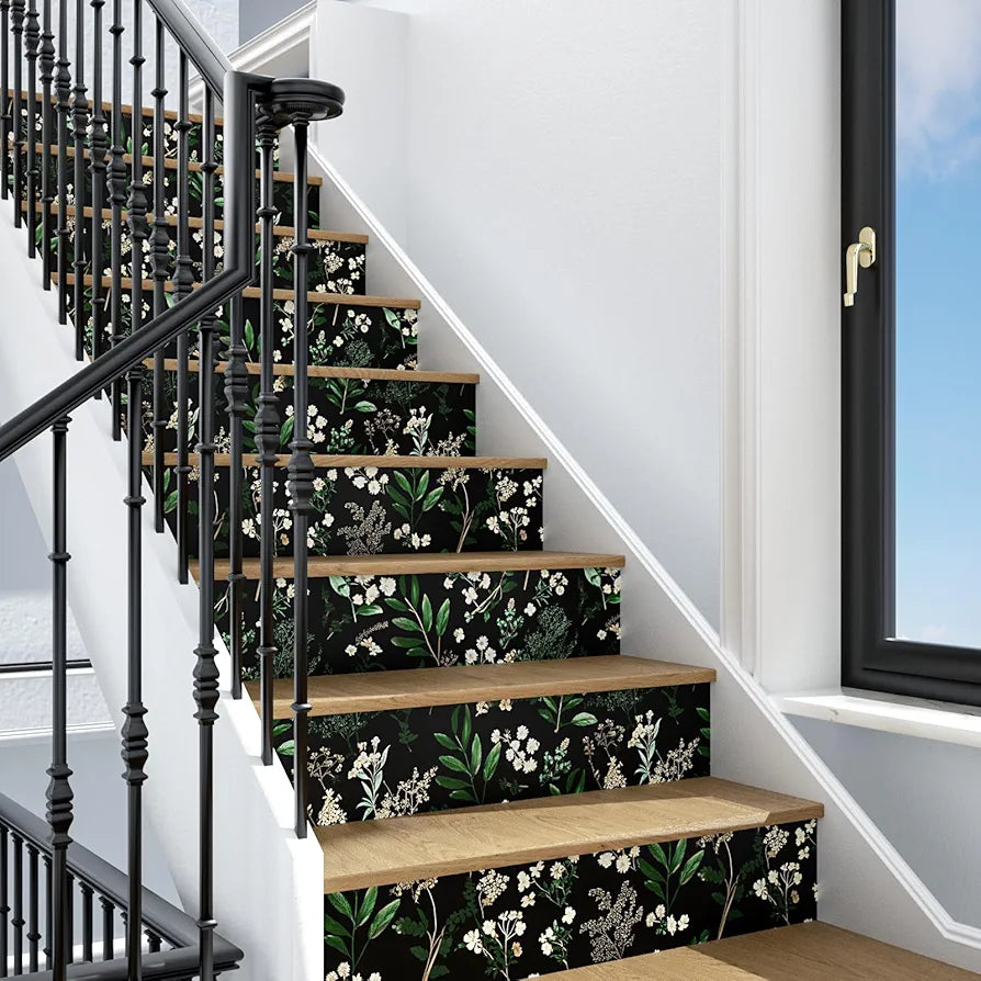 Dark Floral Wallpaper Peel and Stick Green Leaf Wallpaper Vintage Flowers Contact Paper Waterproof Self Adhesive Boho Delicate Wall Paper for Cabinet Kitchen Walls Locker 17.5in x9.8ft