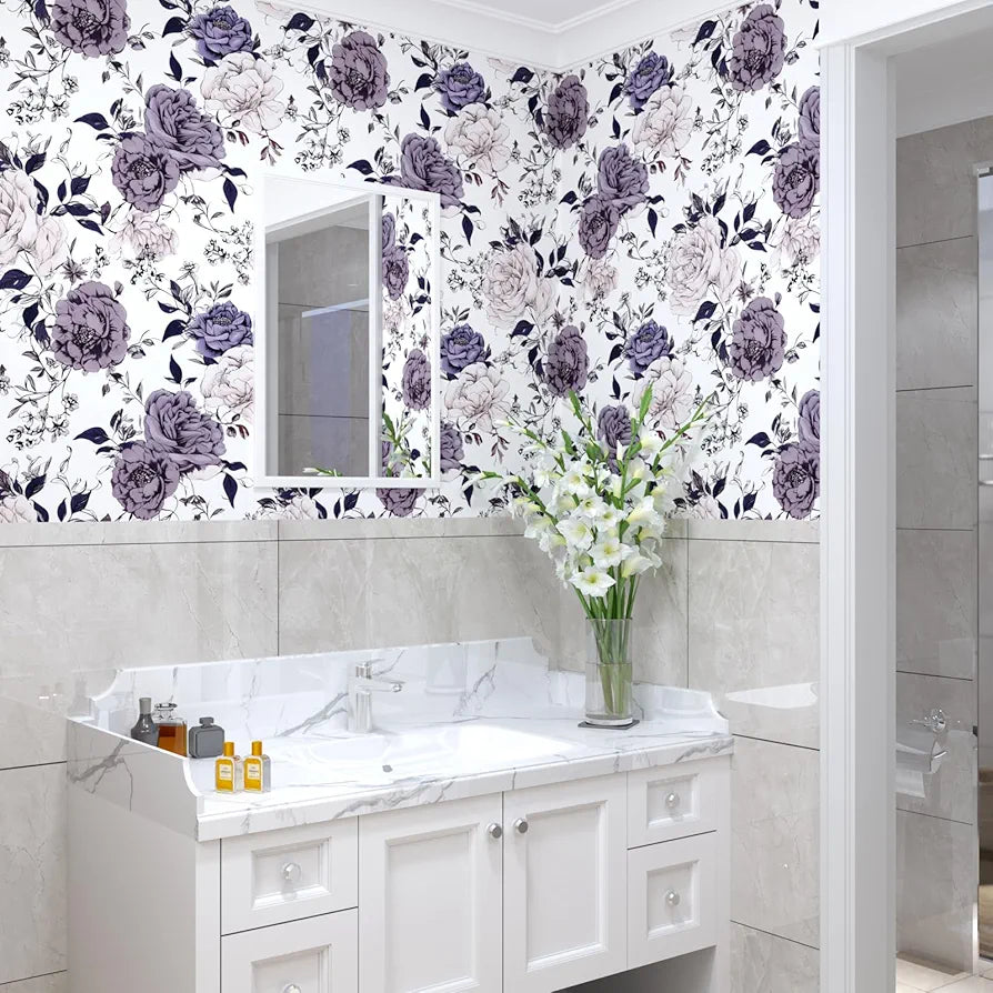 Floral Wallpaper Peel and Stick, Flower Contact Paper Botanical Wall Murals Self Adhesive Removable Waterproof for Bedroom Bathroom Shelves Cabinet Table Decor 17.5" x 118"