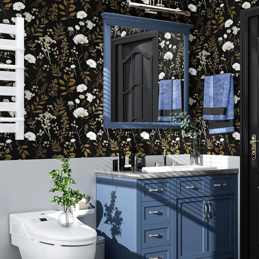 Dark Floral Wallpaper Peel and Stick Boho Wallpaper 17.5in x 118in Vintage Leaf Contact Paper Vinyl Waterproof Self Adhesive Leaf Botanical Wall Paper for Bedroom Walls Kitchen Cabinet