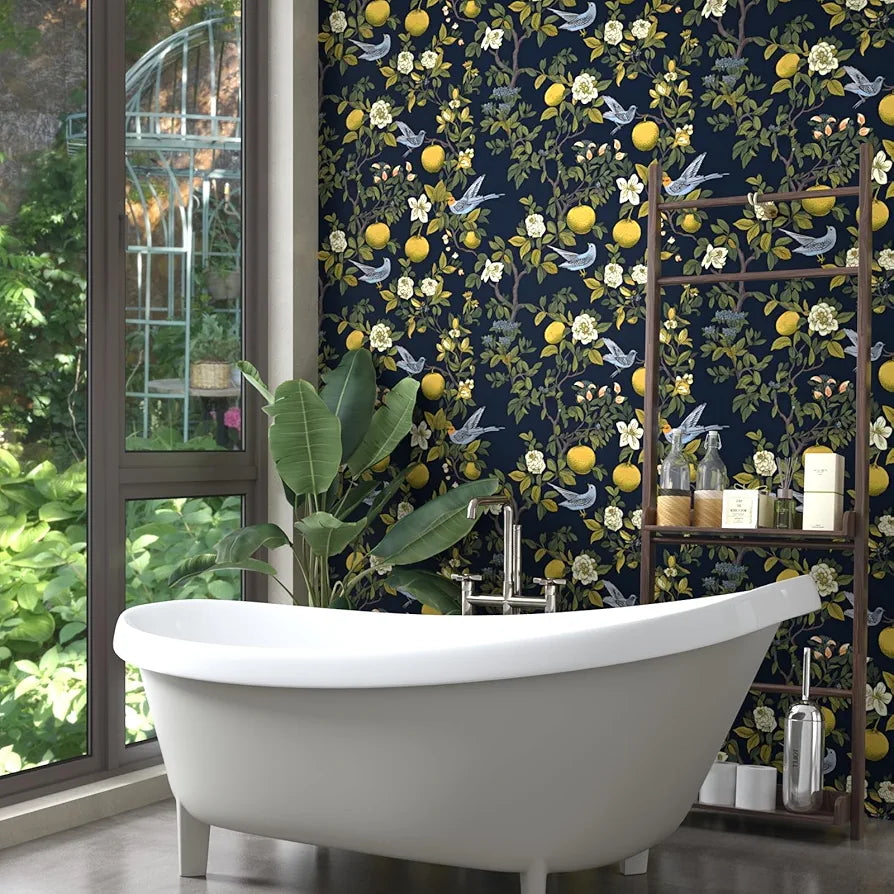 Birds Wallpaper Peel and Stick, Floral Contact Paper, Trees Friuts Flowers Wall Mural Removable Self Adhesive Waterproof for Room Shelves Cabinet Drawer Table 17.5" x 118"