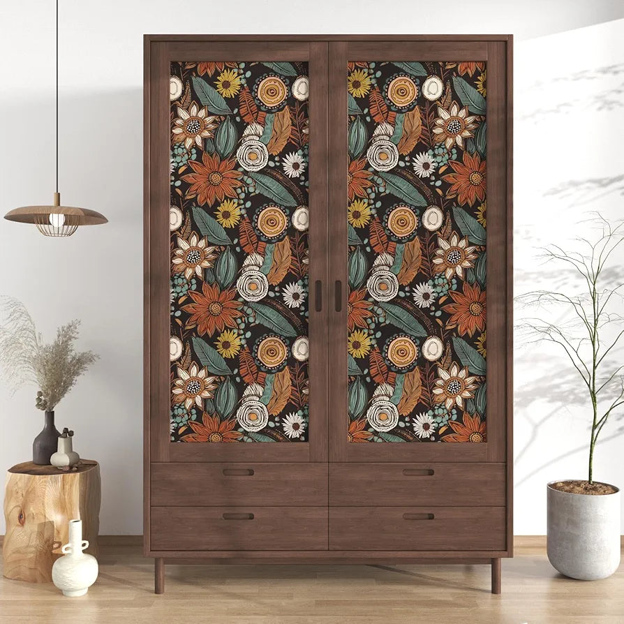Boho Floral Wallpaper Peel and Stick,Vintage Botanical Contact Paper 17.5" x 118", Retro Flowers Wall Paper Self Adhesive Removable Waterproof for Walls Shelves Cabinet Table