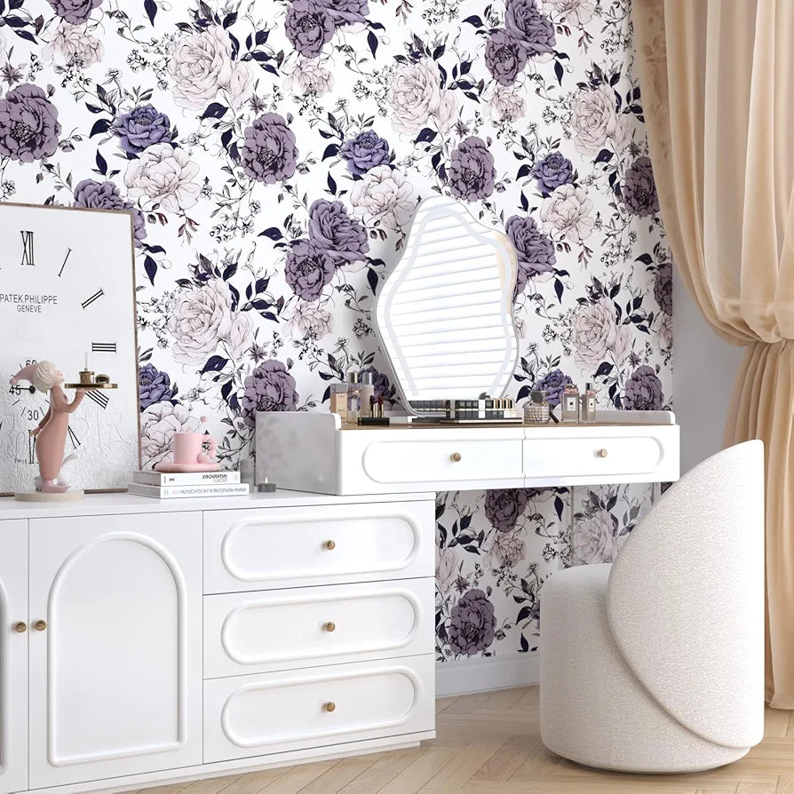 Floral Wallpaper Peel and Stick, Flower Contact Paper Botanical Wall Murals Self Adhesive Removable Waterproof for Bedroom Bathroom Shelves Cabinet Table Decor 17.5" x 118"