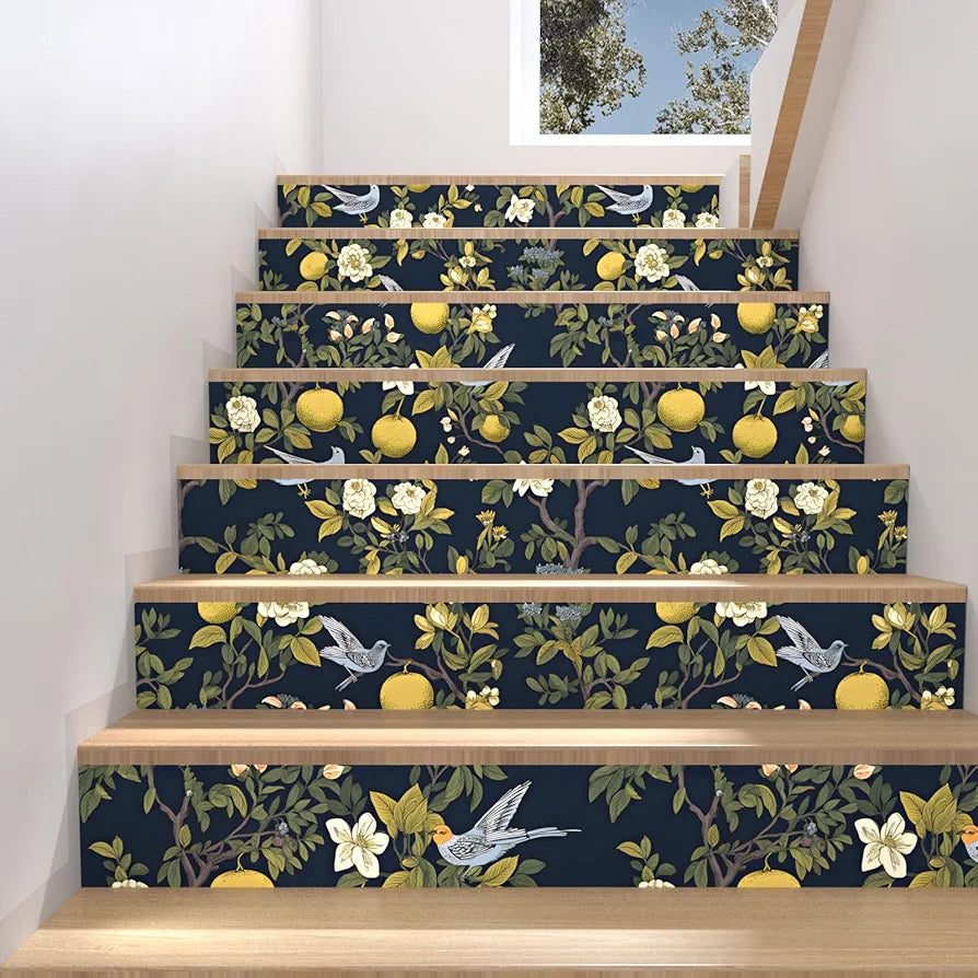 Birds Wallpaper Peel and Stick, Floral Contact Paper, Trees Friuts Flowers Wall Mural Removable Self Adhesive Waterproof for Room Shelves Cabinet Drawer Table 17.5" x 118"