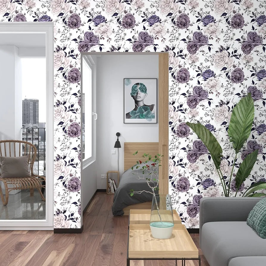 Floral Wallpaper Peel and Stick, Flower Contact Paper Botanical Wall Murals Self Adhesive Removable Waterproof for Bedroom Bathroom Shelves Cabinet Table Decor 17.5" x 118"