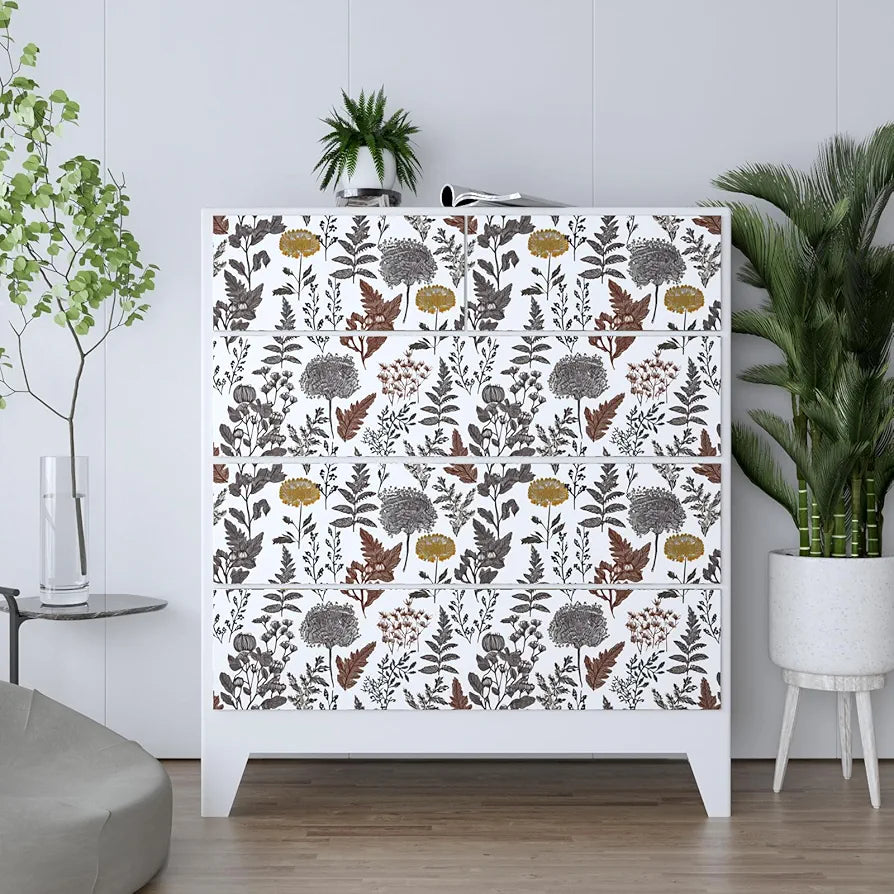 Botanical Wallpaper Peel and Stick, Vintage Floral Contact Paper 17.5" x 118", Jungle Wall Paper Mural Removable Self Adhesive Waterproof for Room Shelves Cabinet Drawer Table