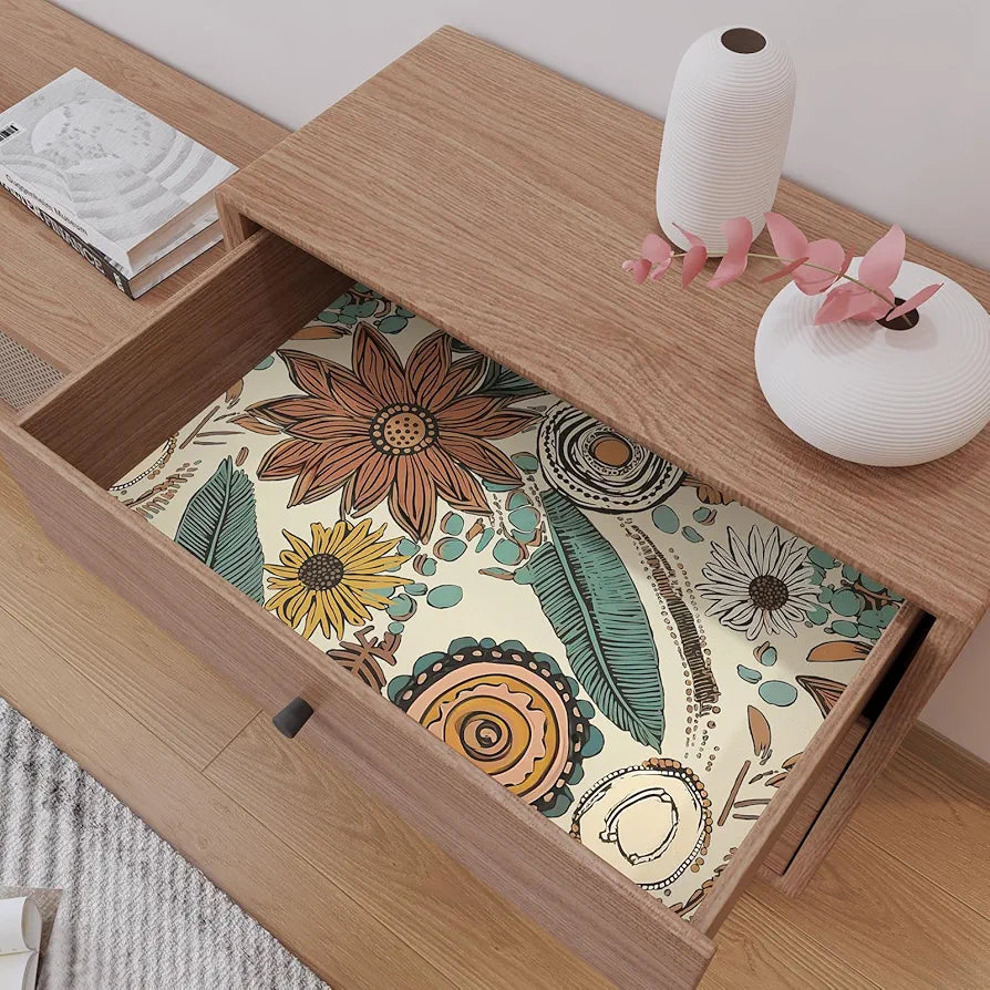 Boho Wallpaper Peel and Stick,Vintage Floral Contact Paper 17.5" x 118", Retro Botanical Flowers Wall Paper Self Adhesive Removable Waterproof for Walls Shelves Cabinet Table