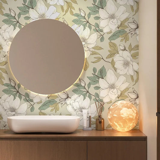 Beige Floral Wallpaper Peel and Stick, White Flowers Contact Paper, Vintage Botanical Boho Wall Paper Waterproof Self Adhesive Removable for Room Shelves Cabinet Drawer Table Decor 17.5" x 118"