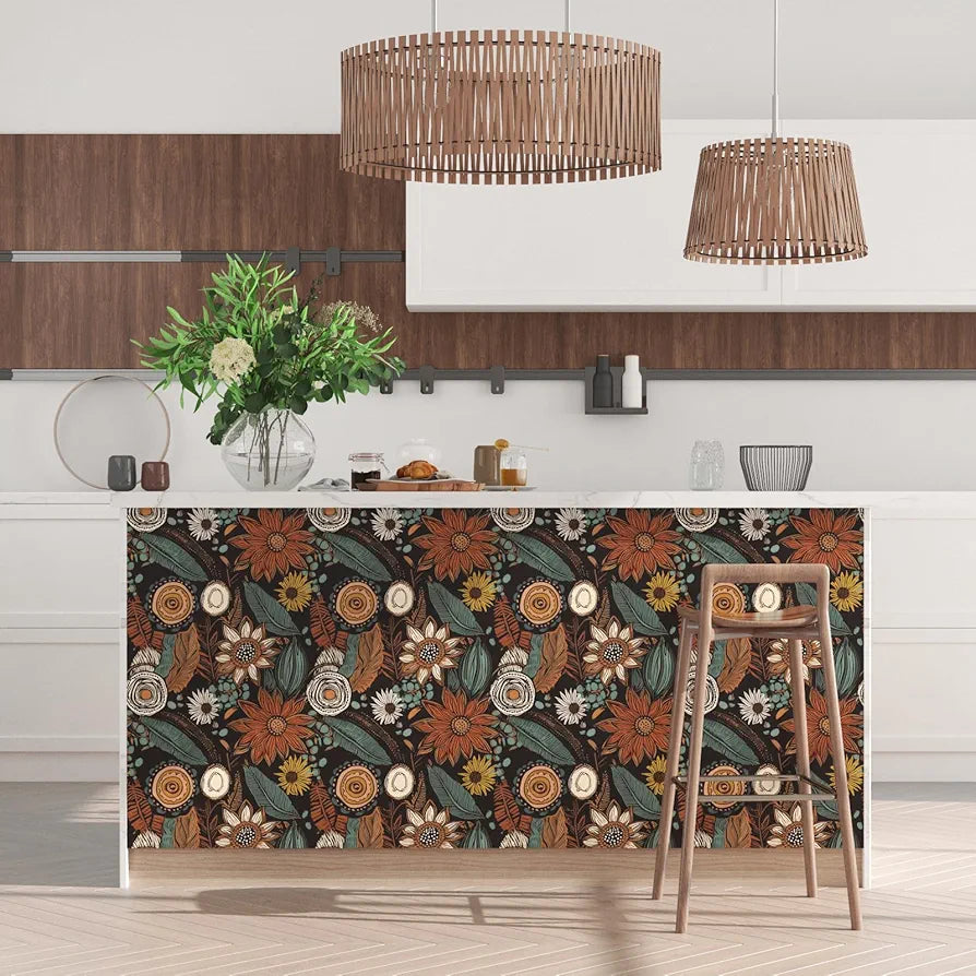 Boho Floral Wallpaper Peel and Stick,Vintage Botanical Contact Paper 17.5" x 118", Retro Flowers Wall Paper Self Adhesive Removable Waterproof for Walls Shelves Cabinet Table