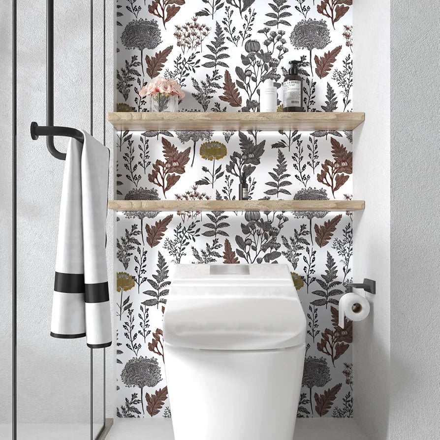 Botanical Wallpaper Peel and Stick, Vintage Floral Contact Paper 17.5" x 118", Jungle Wall Paper Mural Removable Self Adhesive Waterproof for Room Shelves Cabinet Drawer Table