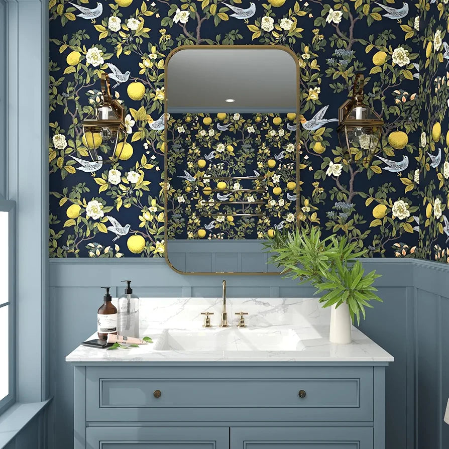 Birds Wallpaper Peel and Stick, Floral Contact Paper, Trees Friuts Flowers Wall Mural Removable Self Adhesive Waterproof for Room Shelves Cabinet Drawer Table 17.5" x 118"