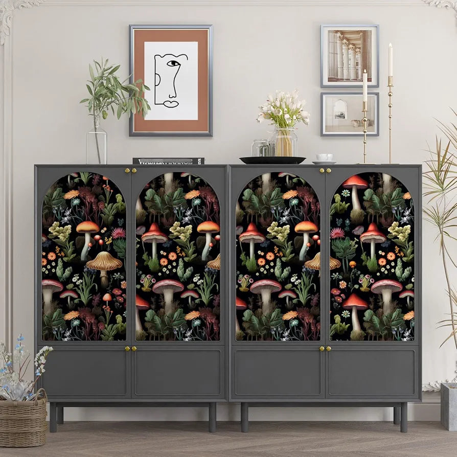Mushrooms Wallpaper Peel and Stick, Vintage Dark Contact Paper 17.5" x 118", Boho Floral Wall Paper Mural Removable Self Adhesive Waterproof for Room Shelves Cabinet Drawer Table