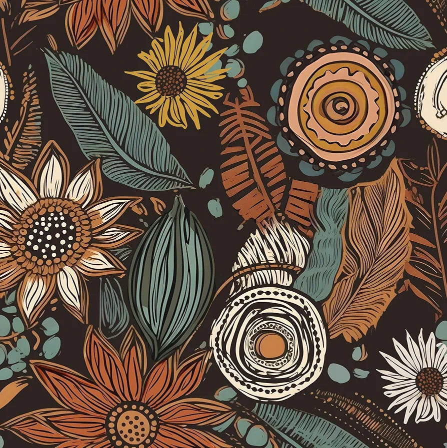 Boho Floral Wallpaper Peel and Stick,Vintage Botanical Contact Paper 17.5" x 118", Retro Flowers Wall Paper Self Adhesive Removable Waterproof for Walls Shelves Cabinet Table