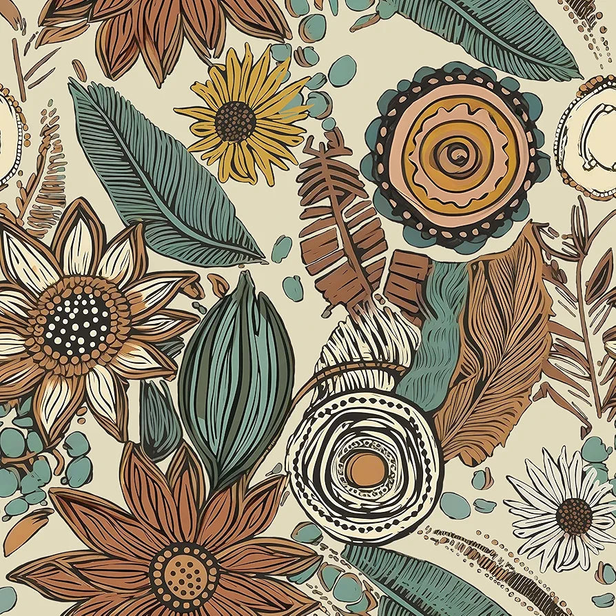 Boho Wallpaper Peel and Stick,Vintage Floral Contact Paper 17.5" x 118", Retro Botanical Flowers Wall Paper Self Adhesive Removable Waterproof for Walls Shelves Cabinet Table