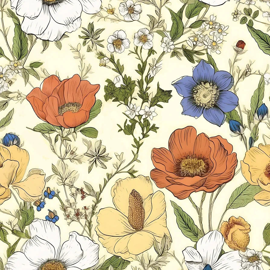 Yellow Floral Wallpaper Peel and Stick, Yellow/Orange Blooming Flowers Contact Paper, Botanical Wall Paper Self Adhesive Waterproof Removable for Bedroom Walls Shelves Cabinet Table 17.5" x 118"