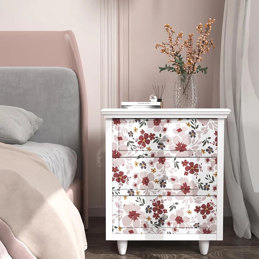 Floral Wallpaper Peel and Stick 17.5" x 118" Red Flower Contact Paper, Self-Adhesive Removable Wallpaper, Waterproof, Vinyl Shivering Wall Covering for Bedroom Cabinet Countertop Decor