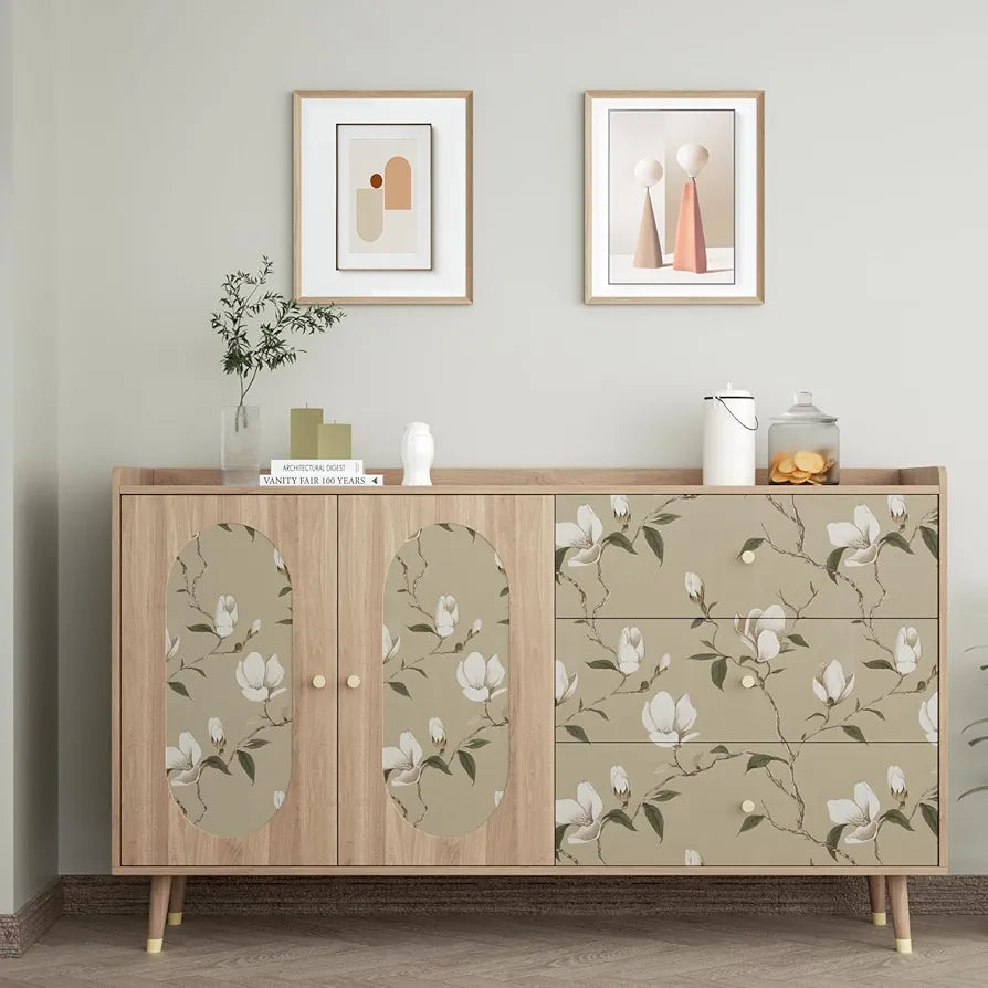 Floral Wallpaper Peel and Stick Vintage Flowers Contact Paper Waterproof Self Adhesive Removable Khaki Botanical Modern Wall Paper for Bedroom Walls Cabinet Locker 17.5" X 118"