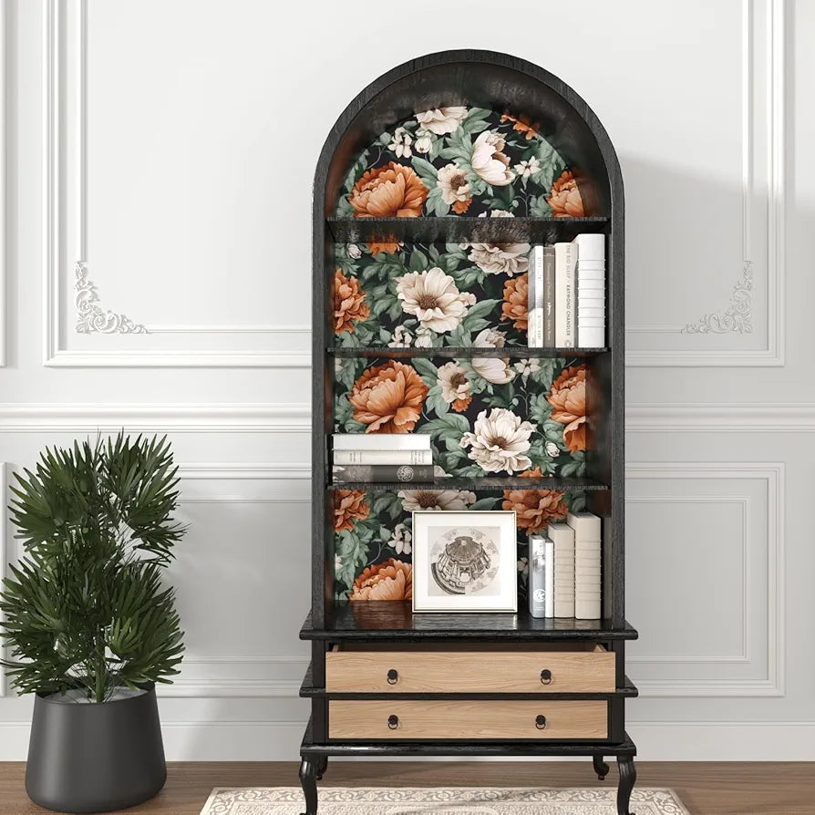 Floral Wallpaper Peel and Stick, Vintage Large Blooming Flowers Contact Paper 17.5" x 118", Retro Wall Paper Self Adhesive Removable Waterproof for Room Walls Shelves Cabinet Table 