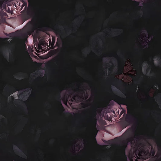 Dark Floral Wallpaper Peel and Stick, Vintage Black Contact Paper Pink Rose Flowers 17.5" x 118", Wall Paper Murals Removable Self Adhesive Waterproof for Bedroom Shelves Cabinet Drawer Table