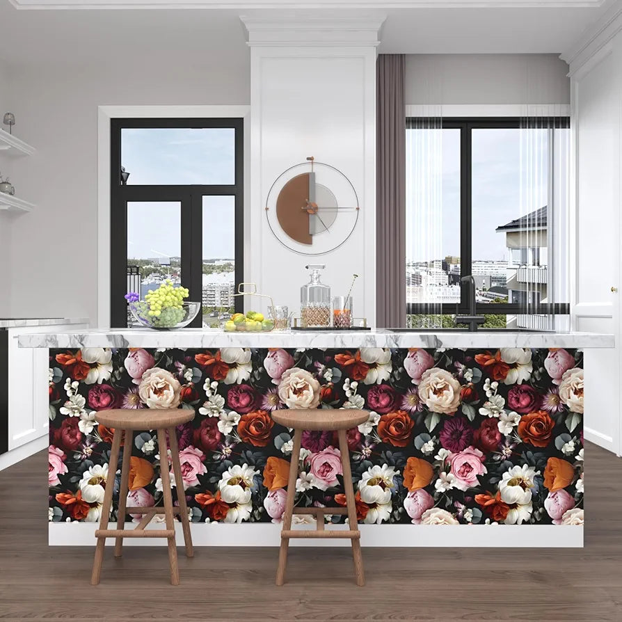 Floral Wallpaper Peel and Stick, Rose Flowers Contact Paper 17.5" x 118", Modern Wall Paper Self Adhesive Removable Waterproof for Room Walls Shelves Cabinet Drawer Table Decor