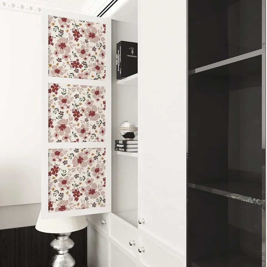 Floral Wallpaper Peel and Stick 17.5" x 118" Red Flower Contact Paper, Self-Adhesive Removable Wallpaper, Waterproof, Vinyl Shivering Wall Covering for Bedroom Cabinet Countertop Decor
