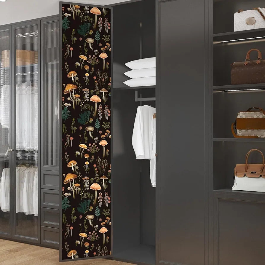 Boho Mushroom Wallpaper Peel and Stick Floral Contact Paper 17.5in x 9.8ft Mural Vinyl Self Adhesive Removable Waterproof Vintage Botanical Wall Paper for Kid’s Room Walls Cabinets