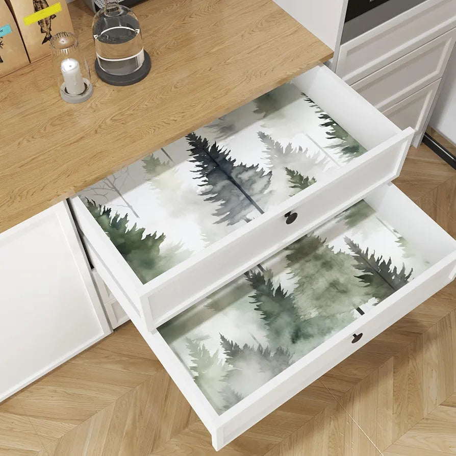 Foggy Forest Wallpaper Peel and Stick Misty Woodland Wall Mural Green Tree Contact Paper Waterproof Self-Adhesive Modern Wall Paper for Bedroom Cabinet Drawer Decor 17.5in x118in