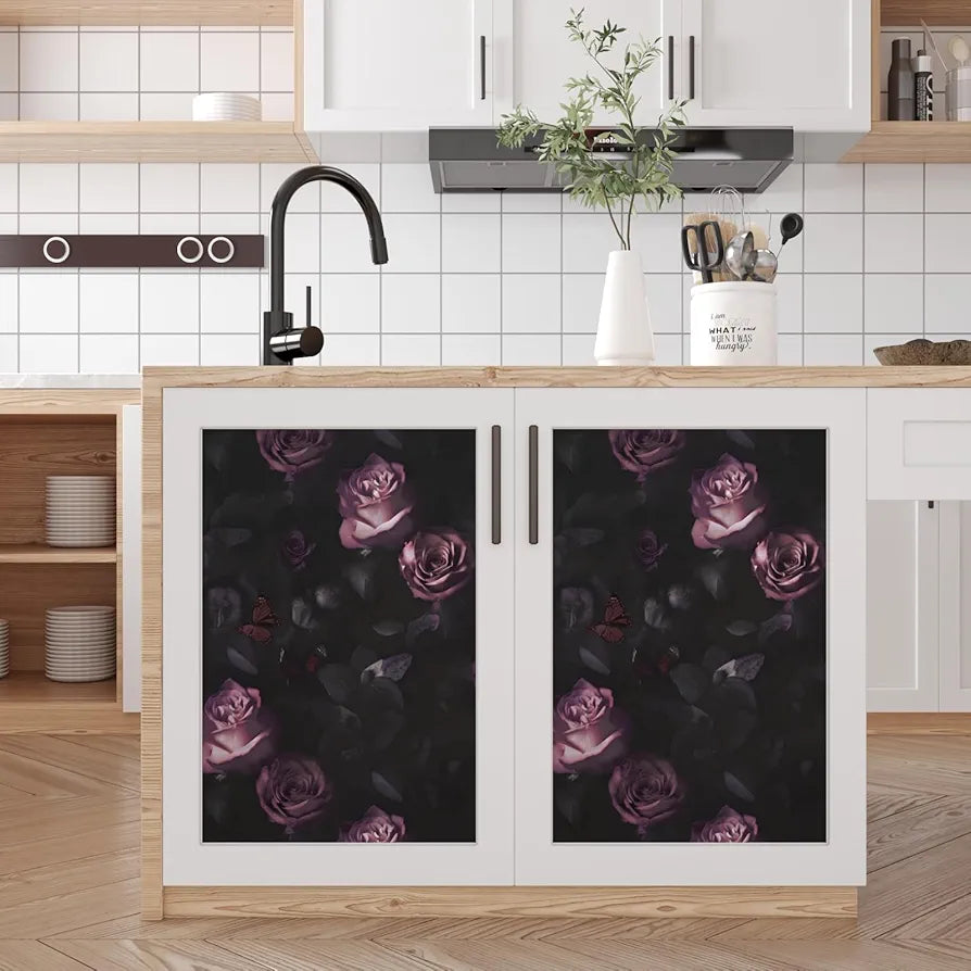 Dark Floral Wallpaper Peel and Stick, Vintage Black Contact Paper Pink Rose Flowers 17.5" x 118", Wall Paper Murals Removable Self Adhesive Waterproof for Bedroom Shelves Cabinet Drawer Table