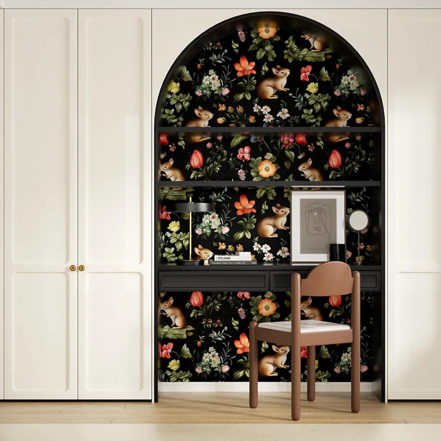Squirrels Wallpaper Peel and Stick Forest Animals Wallpaper Fairytale Contact Paper for Kid’s Rooms Boho Self Adhesive Wall Mural for Cabinets Shelf Walls Decor 17.5in x 118in