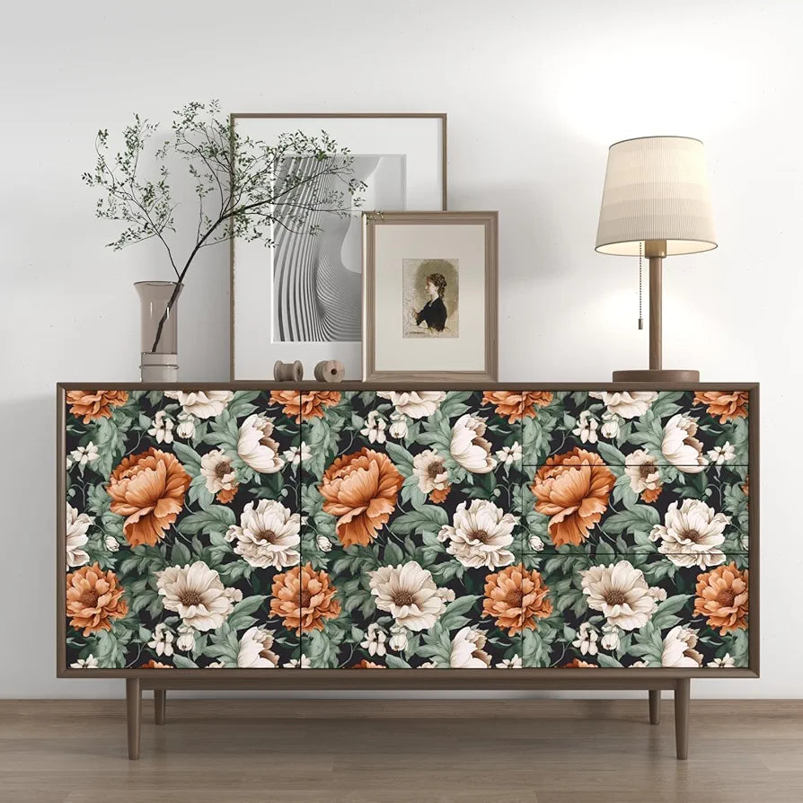 Floral Wallpaper Peel and Stick, Vintage Large Blooming Flowers Contact Paper 17.5" x 118", Retro Wall Paper Self Adhesive Removable Waterproof for Room Walls Shelves Cabinet Table 