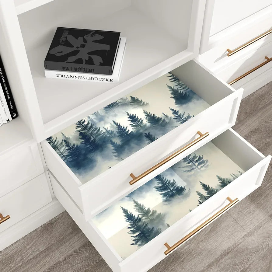 Blue Foggy Forest Wallpaper Peel and Stick Misty Woodland Tree Wall Mural Boho Wallpaper 17.5" x 118" Waterproof Self-Adhesive Modern Floral Wall Paper for Room Cabinet Kitchen Locker