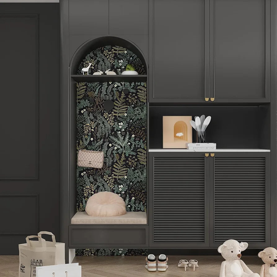 Black Forest Peel and Stick Wallpaper, Green Golden leaf Contact Paper 17.5" x 118", Botanical Jungle Wall Paper Murals Removable Self Adhesive Waterproof for Room Walls Shelves Cabinet Drawer Table