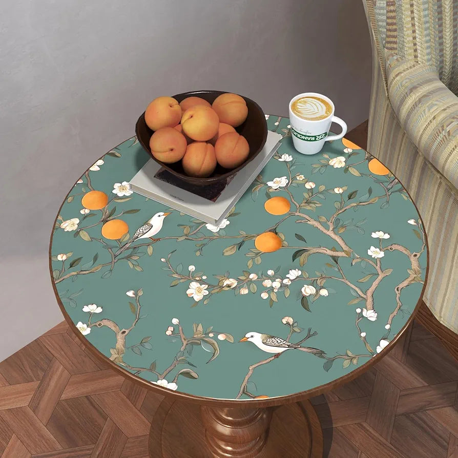 Green Floral Wallpaper Peel and Stick, Birds Contact Paper Orange Fruits,White Flowers Botanical Boho Wall Paper Self Adhesive Waterproof Removable for Room Shelves Cabinet Drawer Table 17.5" x 118"
