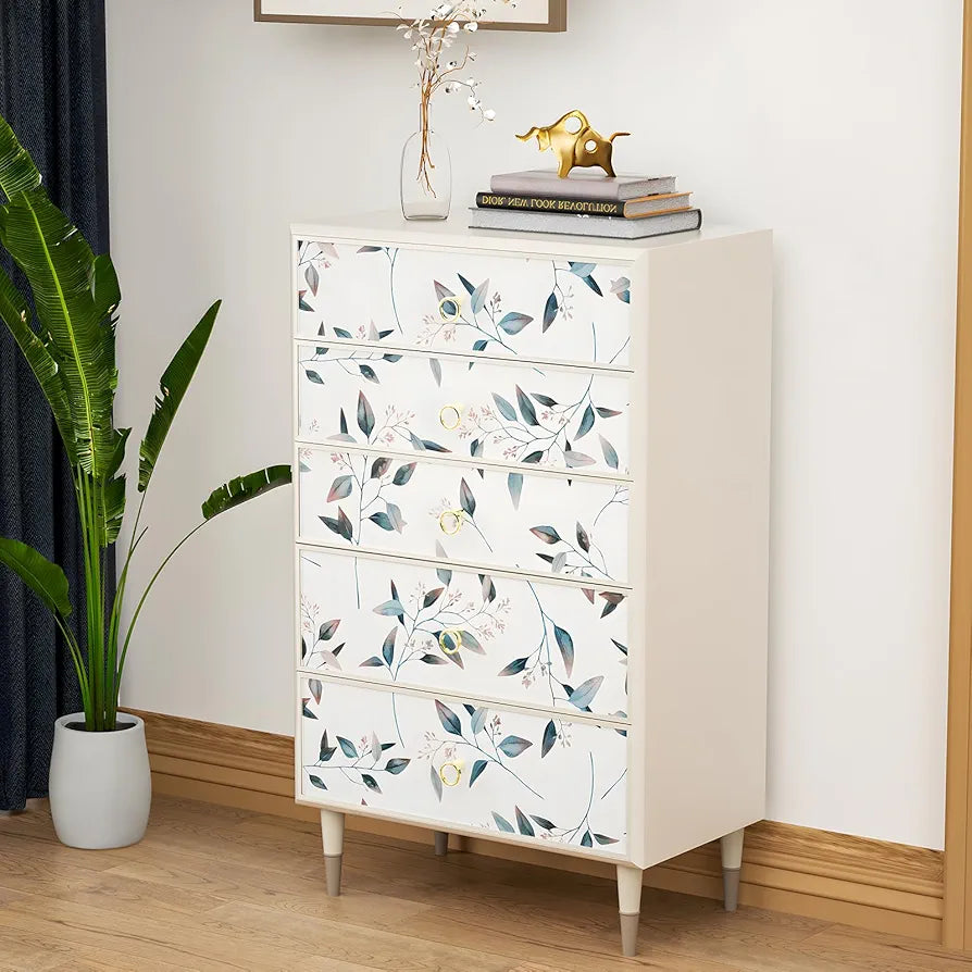 Vintage Leaf Wallpaper Peel and Stick Boho Wallpaper Blue/Pink Leaves Floral Contact Paper Vinyl Waterproof Self Adhesive Modern Leaf Wall Paper for Kitchen Cabinet Table Drawer 17in X 9.8ft