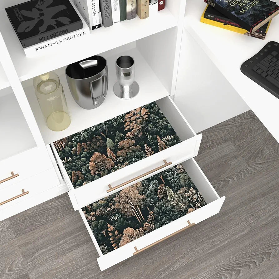 Dark Forest Wallpaper Peel and Stick Woodland Tree Mountains Wall Mural Boho Wallpaper 17.5"x118" Waterproof Self-Adhesive Removable Modern Floral Wall Paper for Cabinet Bathroom Walls Decor
