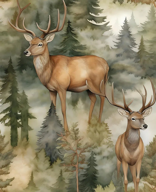 Forest Deer Wallpaper Peel and Stick Vintage Mountain Woodland Wallpaper for Cabinets Animals Contact Paper Waterproof Self Adhesive Boho Wall Paper for Bedroom Kitchen Locker Bookcase 17.5"X118"