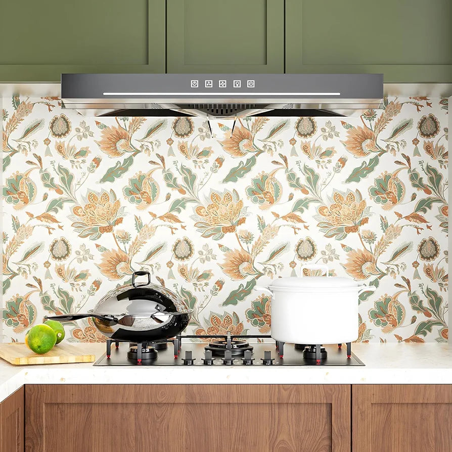 Boho Wallpaper Peel and Stick Modern Floral Contact Paper Vinyl Waterproof Self-Adhesive Botanical Vintage Wall Paper for Walls Mural Drawers Cabinet 17.5in x 118in
