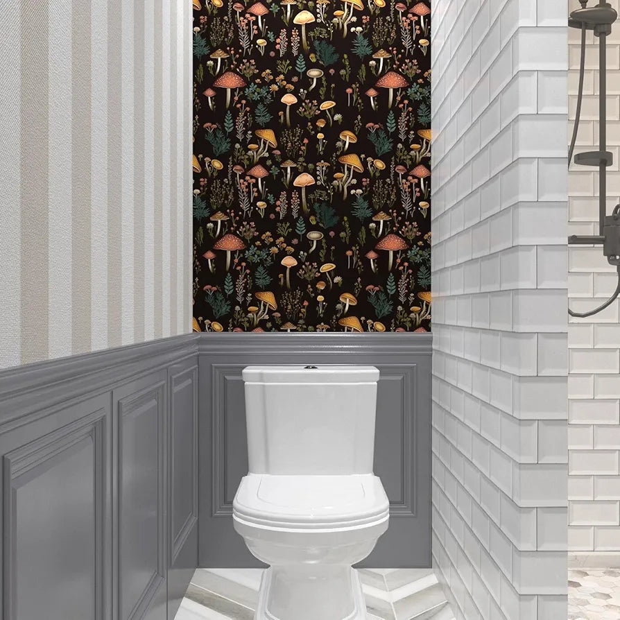 Boho Mushroom Wallpaper Peel and Stick Floral Contact Paper 17.5in x 9.8ft Mural Vinyl Self Adhesive Removable Waterproof Vintage Botanical Wall Paper for Kid’s Room Walls Cabinets