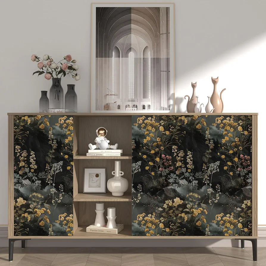 Foggy Floral Wallpaper Peel and Stick Boho Wallpaper 17.5in x118in Vintage Leaf Contact Paper Self-Adhesive Removable Modern Wall Paper for Bedroom Walls Kitchen Cabinet Stair